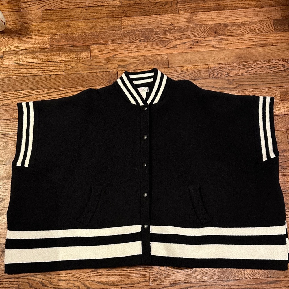Free People Oversized Poncho with Short Sleeves and Button/Zip Front